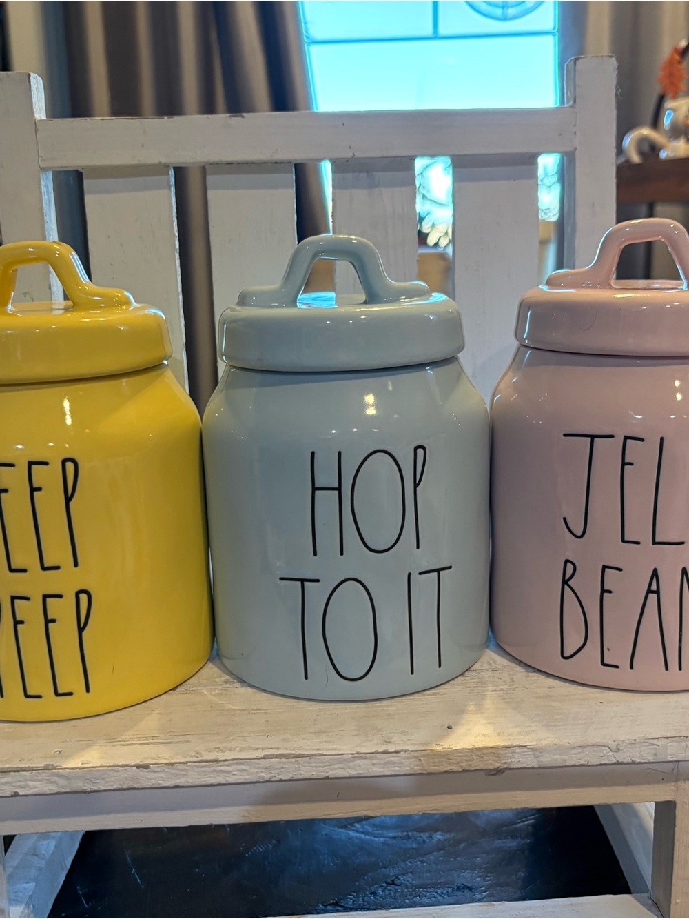 Rae Dunn 'Hop To It' , ‘Peep Peep’ and ‘Jelly Beans’Ceramic Canister Set